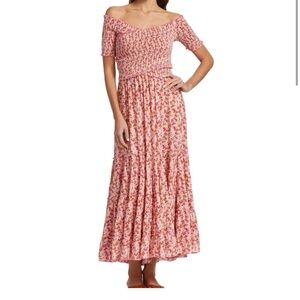 Poupette St. Barth Soledad Midi Off-the-shoulder Smocked Papillon Pink Size XS